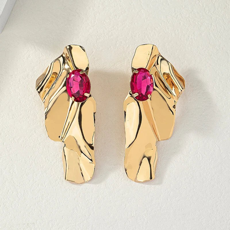 Obega geometrische fuchsiafarbene Steinohrringe, warmgoldfarben, blumenförmig, Damenohrstecker, Party, Strand, Schmuck für Mädchen