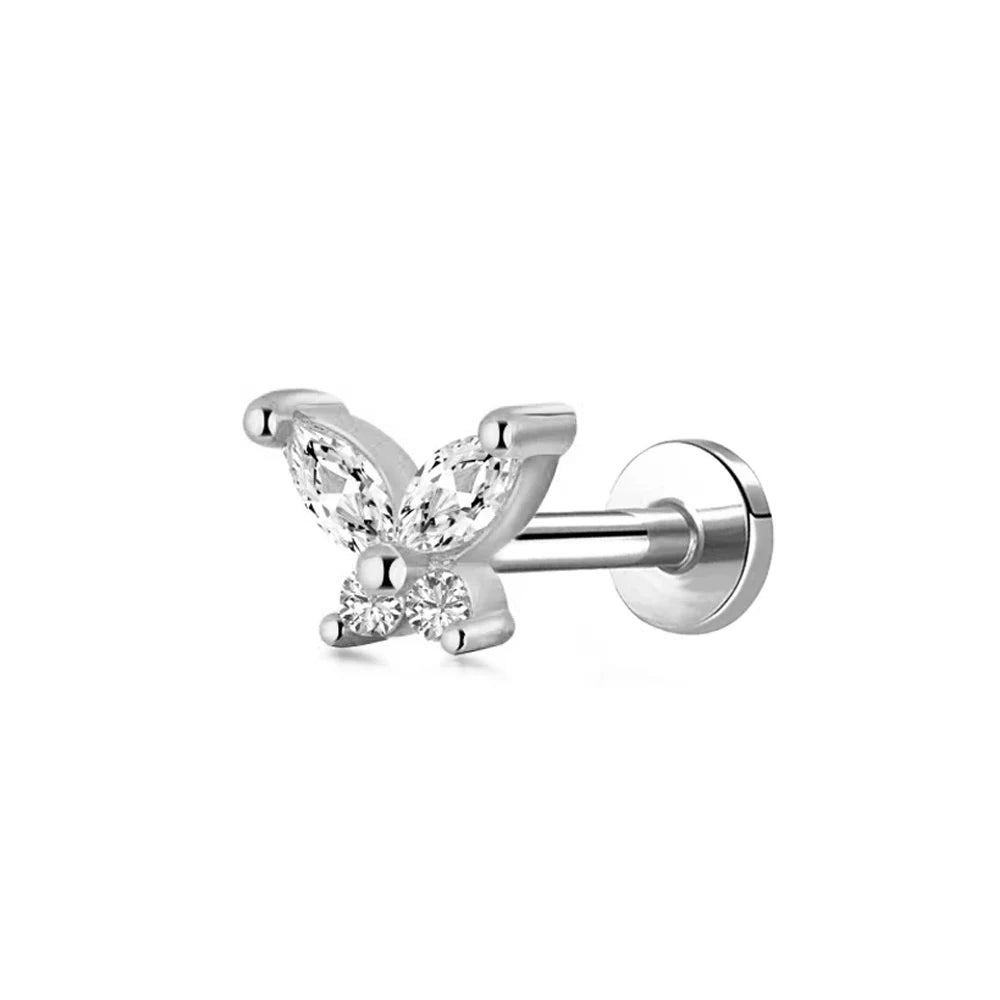 Piercing Labret de Rosca Interna Rayo Corona Abeja Flores Cartílago Pendiente Trago Conch Acero Inoxidable 316L Joyería Corporal