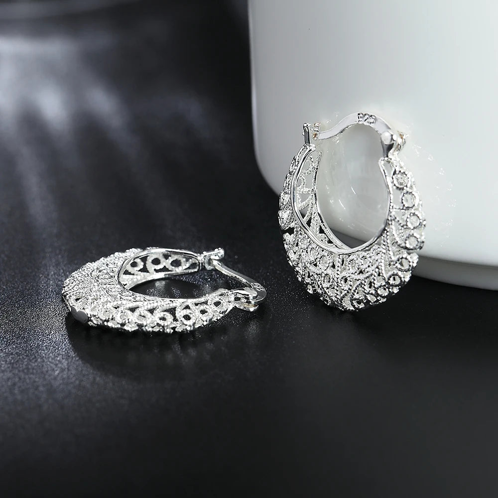 Heiß schöne 925 Sterling Silber hohl geschnitzte Ohrhänger für Frauen Retro Trend Party Schmuck Weihnachtsgeschenke Hochzeit