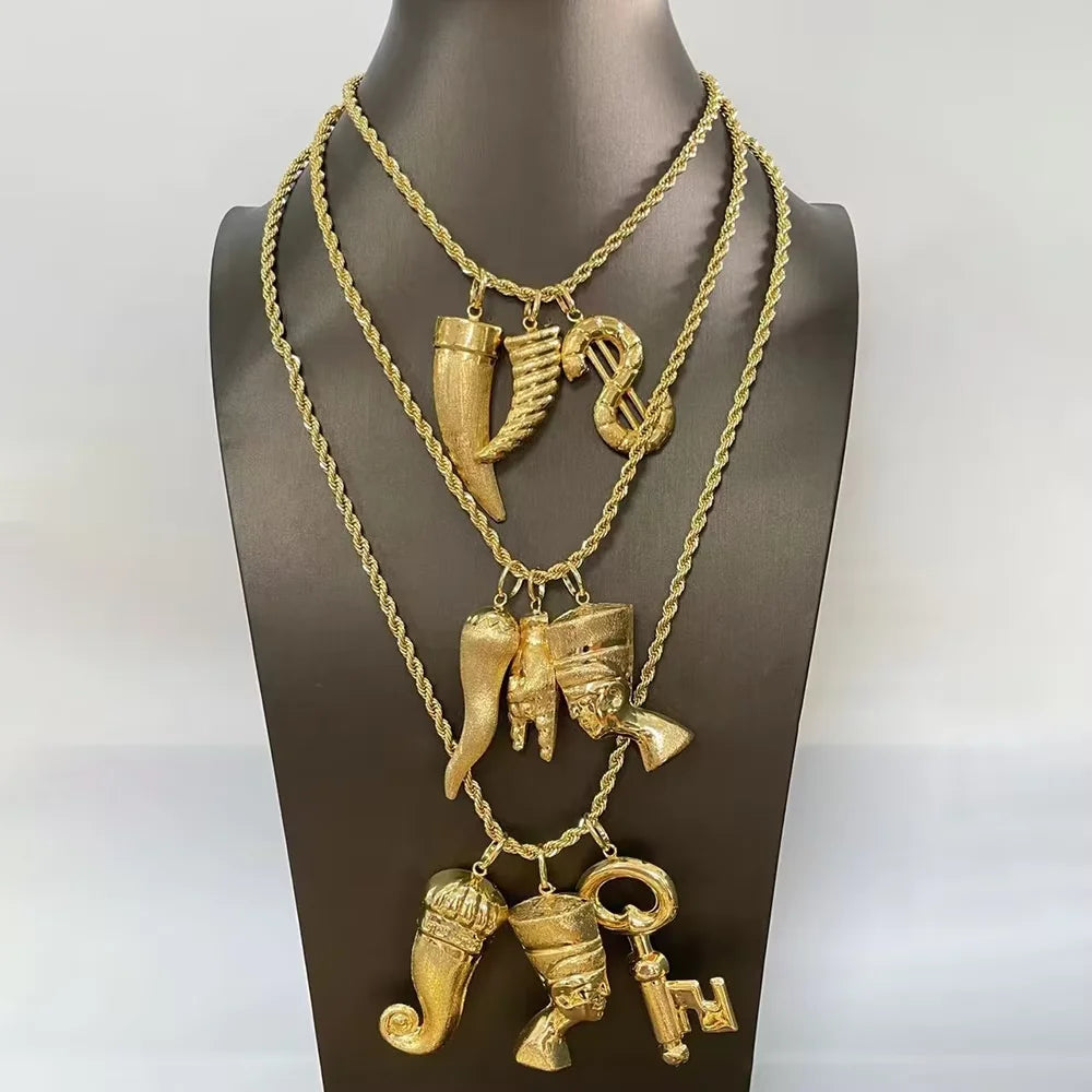 Gold Color Hip Hop Personality Pendant African Map Mermaid Dollar Euro Shape Pendant Party Jewelry Birthday Gifts