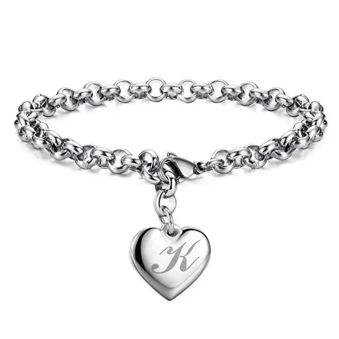 925 Sterling Silber Fein 26 Buchstaben Damen Herren Kette Armband Anhänger Herz Süß Hochzeit Persönlichkeit Schmuck Damen Geschenk Party 20cm