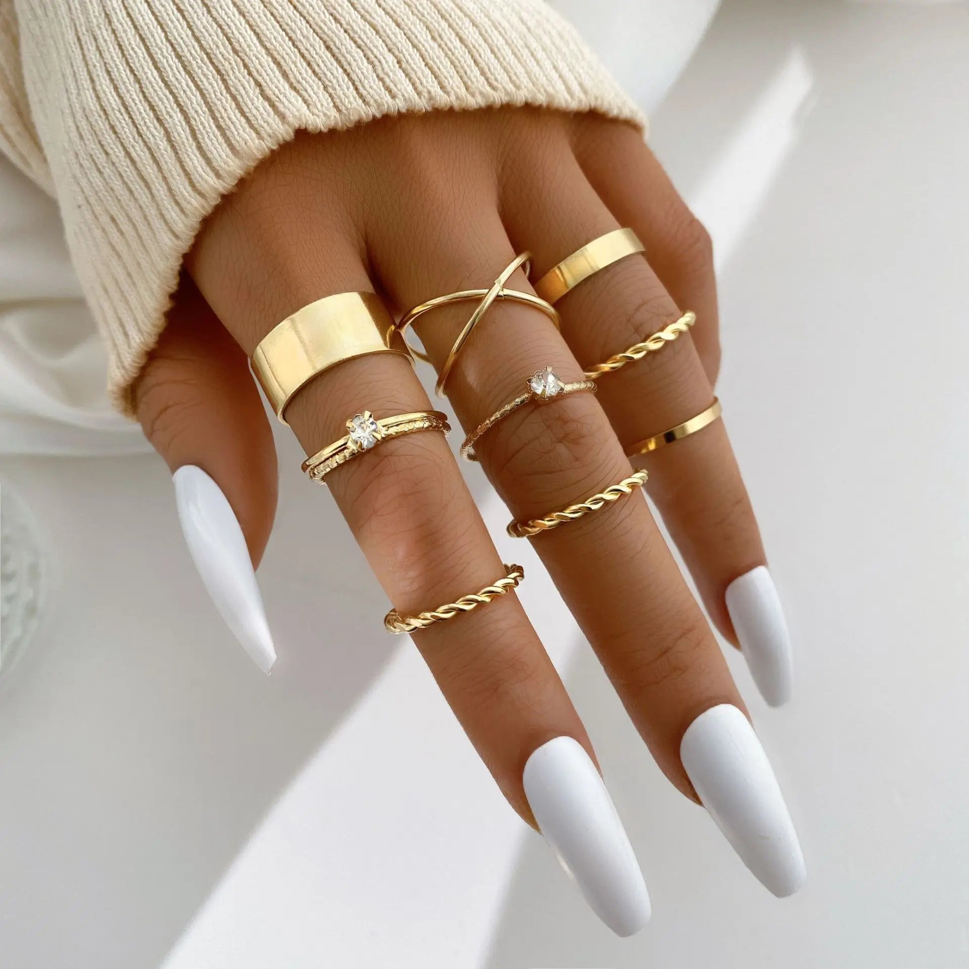 Bohemian Schmetterling Perlenringe Set für Damen Glänzende Perle Gothic Vintage Plattiert Retro Strass Einfacher Fingerschmuck Geschenk