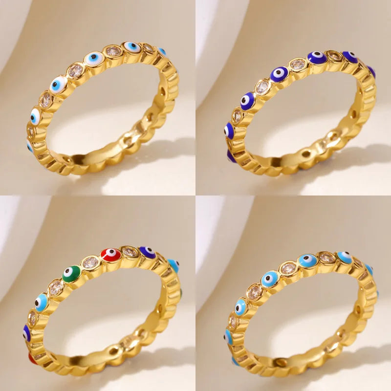 Zirkon Böser Blick Ringe für Frauen Goldfarben Edelstahl Böser Blick Fingerring Glücklich Ästhetisch Türkischer Wasserdichter Schmuck Geschenk