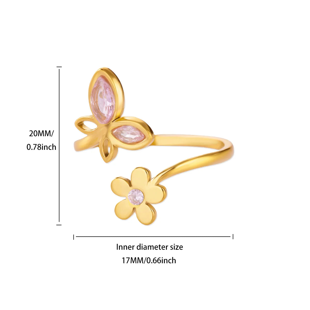 Luxus Zirkonia Schmetterlingsblumenringe für Frauen Edelstahl Goldfarbe Günstiger Ring Mode Hochzeits-Paar y2k Schmuck anillos