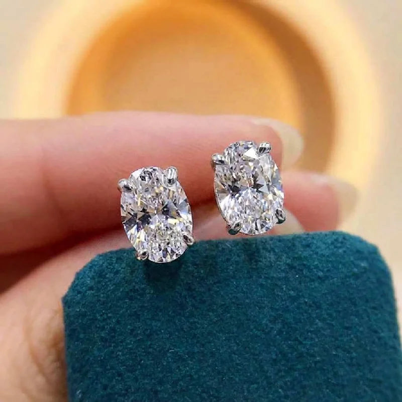 925 Sterling Silber Trendy Funkelnde Zirkon Ovale Ohrstecker für Frauen Geschenk Party Edler Schmuck Geschenk