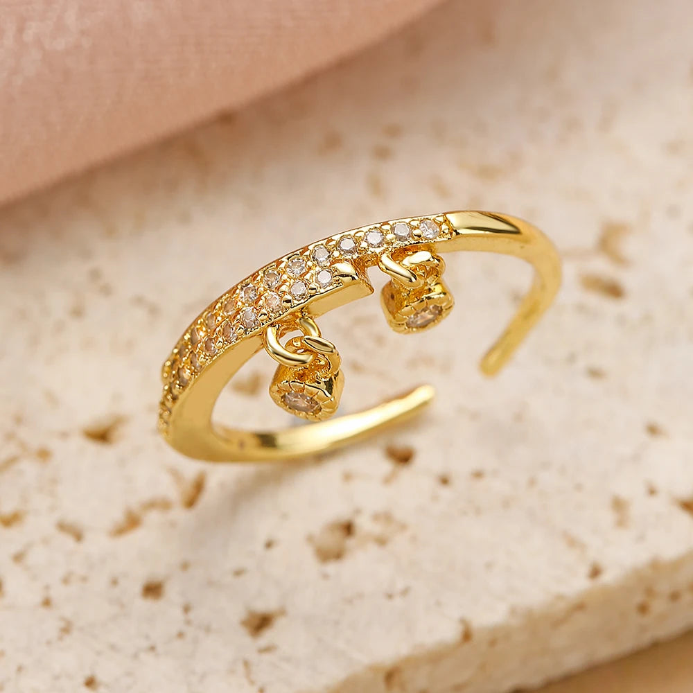 NEWBUY Einzigartiges Design Herzschloss Liebes-Offenringe Für Frauen Mädchen Goldfarbe Hochwertiger Verlobungsschmuck Femme Bijoux