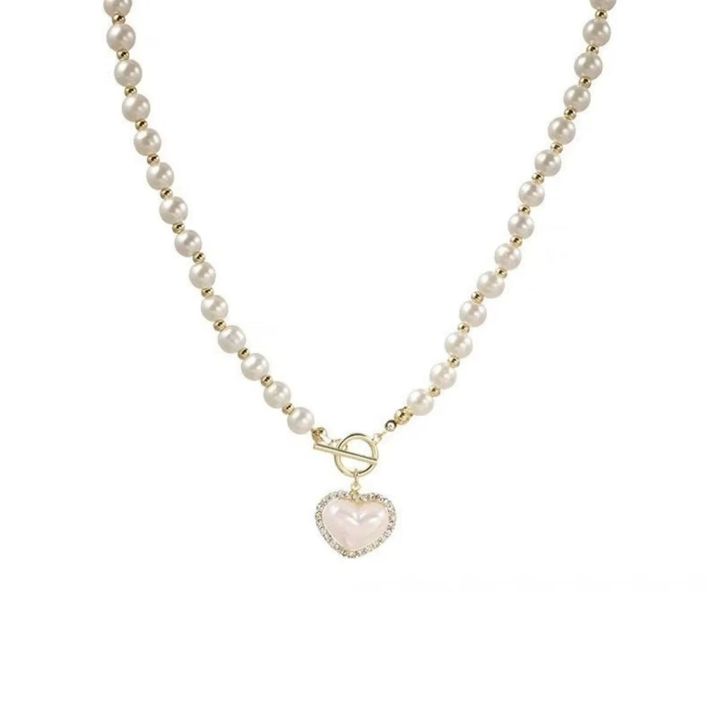 Elegant Pearl Necklace For Women Heart Pendant Necklaces Luxury Imitation Pearls Chain Necklaces Korean Jewelry Girls Gifts