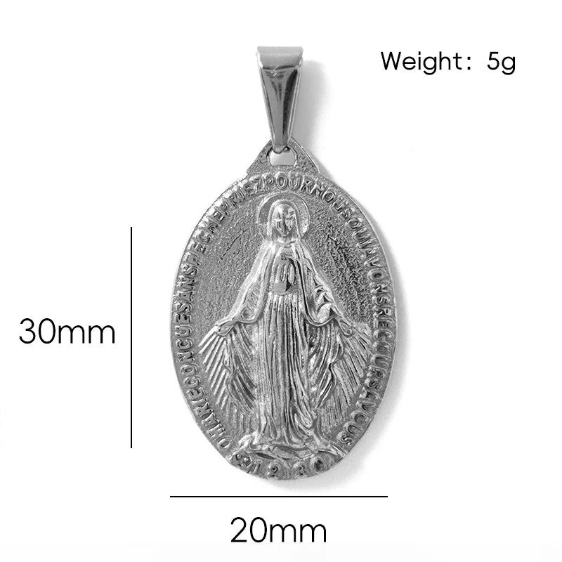 Collar de medalla de la Virgen María de oferta - Chapado en oro de 18 quilates y acero inoxidable 316L, colgante religioso, regalos católicos para mujeres y hombres