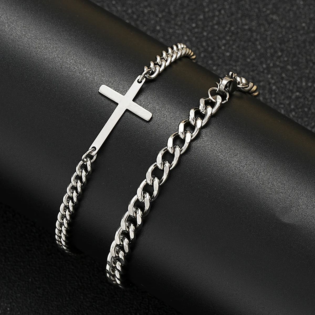 2024 Neues Edelstahl Kreuz Cuban Kette Armband Set für Herren Hip Hop Punk Schlangenkette Armbänder Mode Unisex Schmuck Geschenke