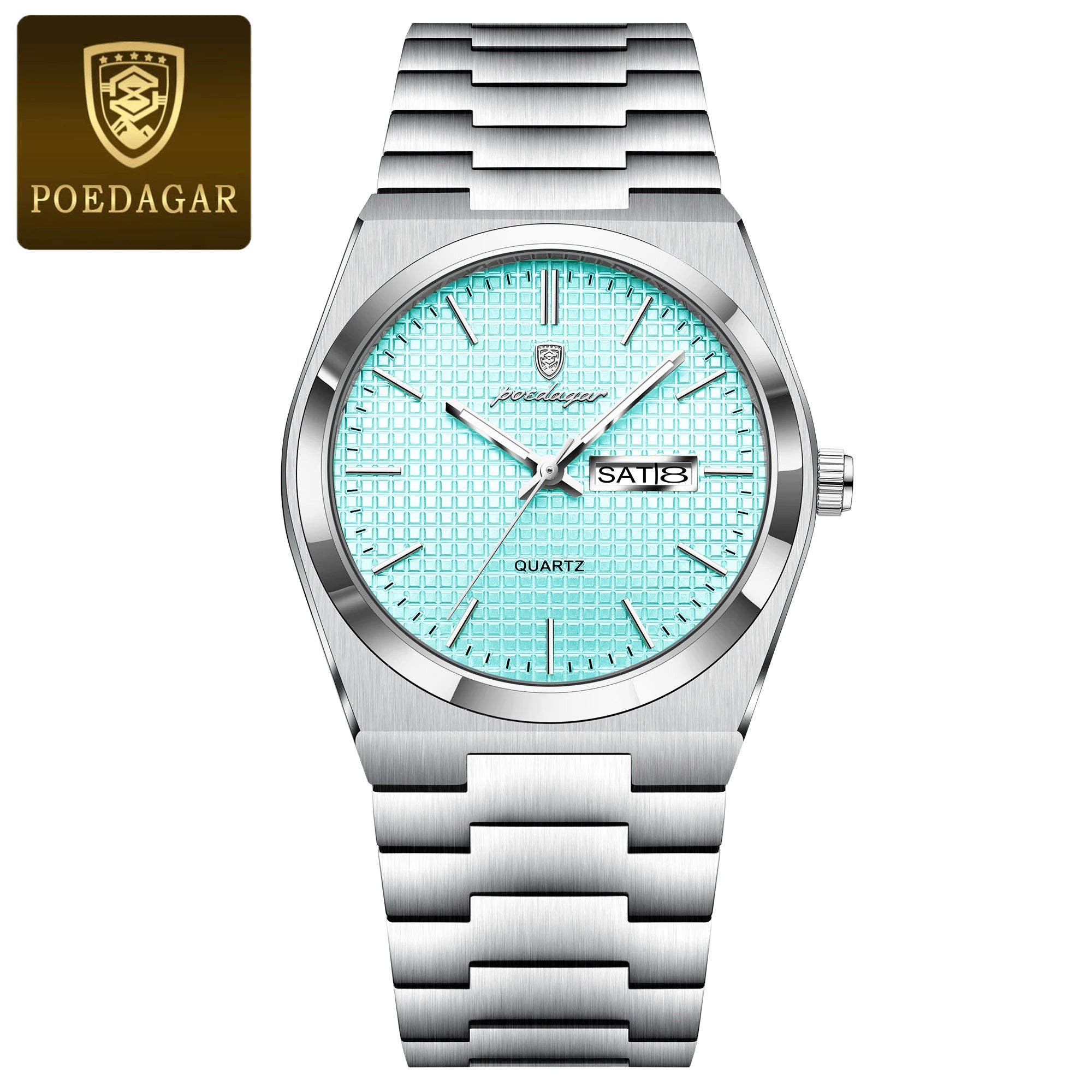 POEDAGAR Reloj de Hombre de Negocios de Acero Inoxidable Impermeable Luminoso con Fecha y Semana Reloj de Pulsera de Cuarzo de Moda Casual para Hombres