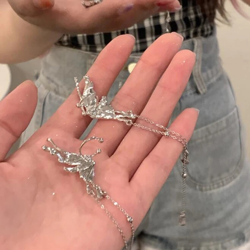 Y2K Unregelmäßige Flüssige Ohrringe für Damen Silberfarben Hip-Hop Punk Mode Geometrischer Ohrclip Mädchen 2024 Trendiger Party Schmuck