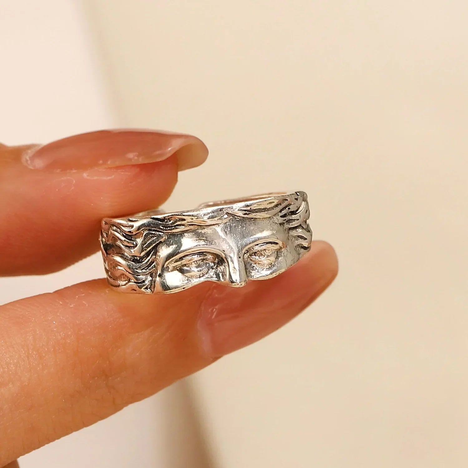 LATS Neue kreative mystische Masken-Gesichts-Offene Ringe für Frauen und Männer, Gothic-Stil, Persönlichkeit, Masken-Fingerschmuck, Geschenk, Großhandel