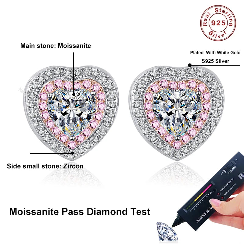 NeeTim 0.5 Karat Moissanit Ohrringe für Damen, herzförmig, Labor-Diamant-Ohrstecker, 925 Sterling Silber, Party, Hochzeit, Edelschmuck