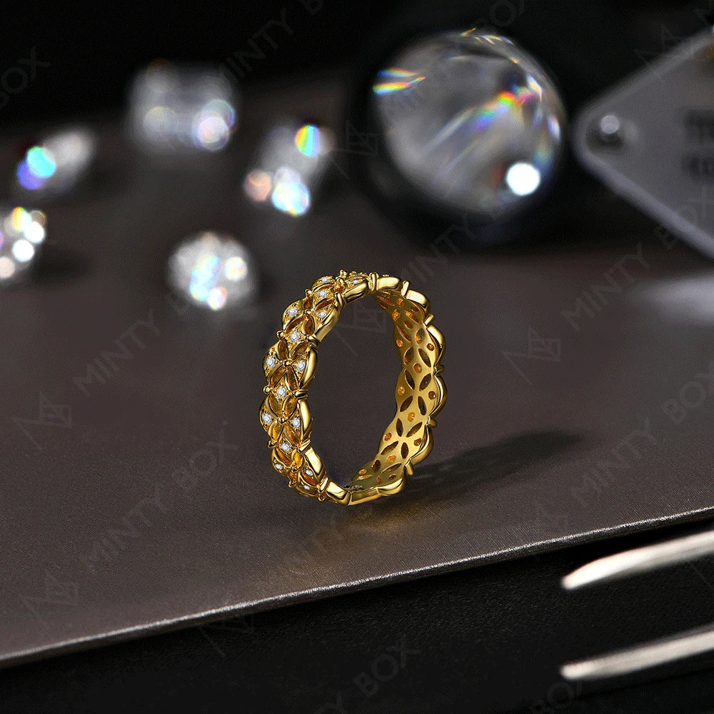 MINTYBOX Reiner S925 Silber D-Farbe Diamant Moissanit Ring für Frauen mit Zertifikat Vintage Spitze Verlobungsringe Feiner Schmuck