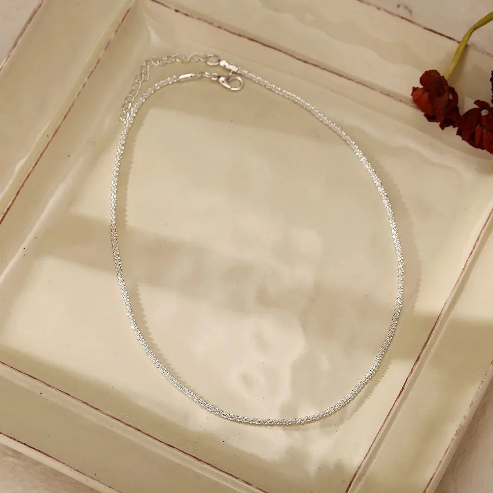 Collar Brillante Color Plata Para Mujeres Cadena de Clavícula de Moda Gargantilla para Niñas Accesorios de Joyería para Fiesta de Boda Coreana