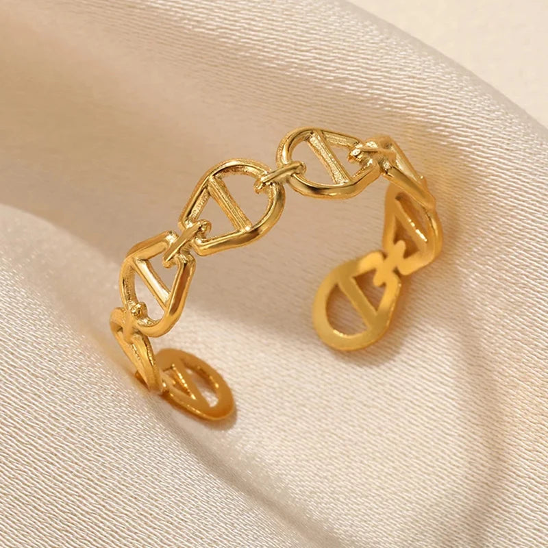 316L Edelstahlringe für Frauen Goldfarben Mehrlagiger Geometrischer Offener Ring Vintage Wasserdichter Hochzeit Ästhetischer Schmuck Geschenke