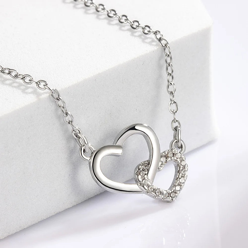 Collares de doble corazón de circonita de plata de ley 925 para mujer, joyería de lujo para boda, accesorios de diseñador, plata 925
