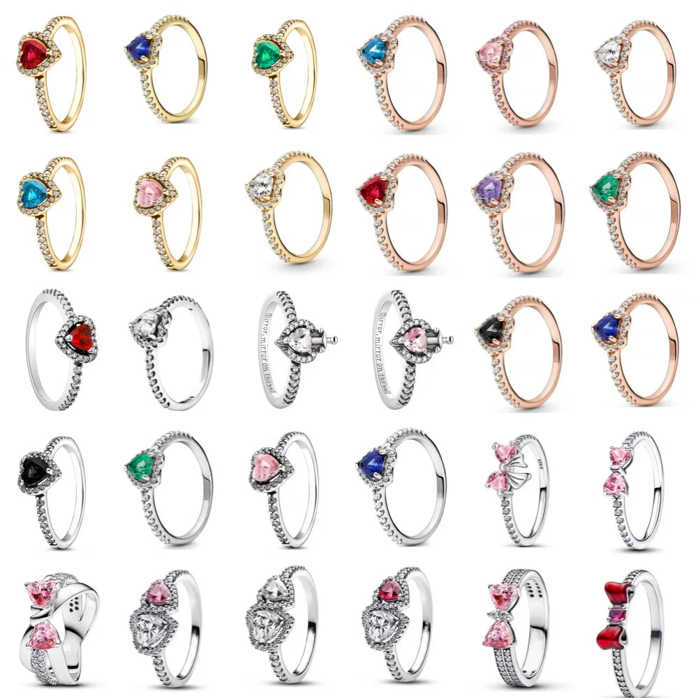 925er Silber Herz-Stein-Ring Neu Heiß Verkaufend Rosa Weiße Ringe Geeignet für jeden Anlass Passendes DIY Geburtstagsgeschenk