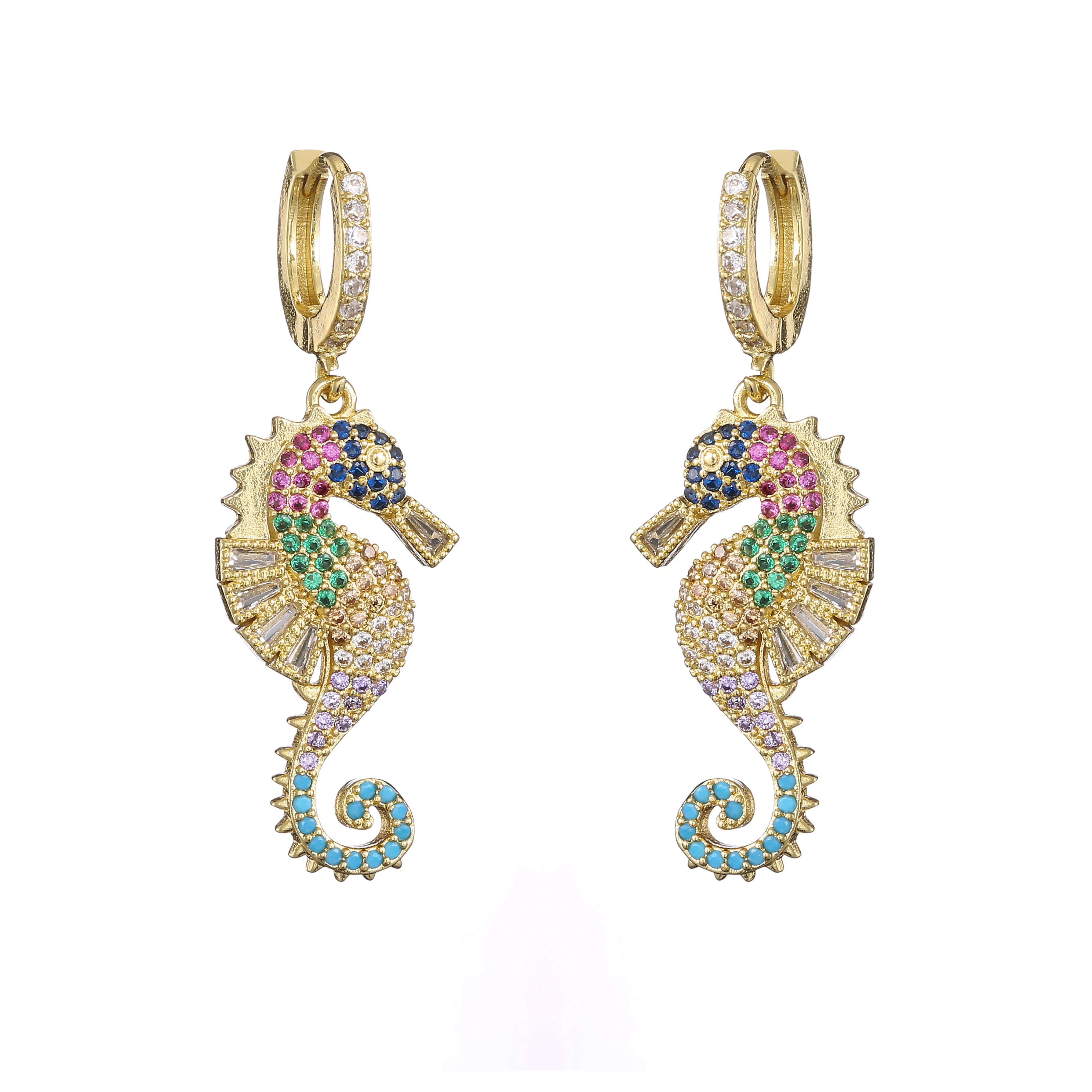 NEWBUY 2024 Trendige Bunte AAA Zirkonia Inlay Seepferdchen Ohrhänger für Damen Party Schmuck