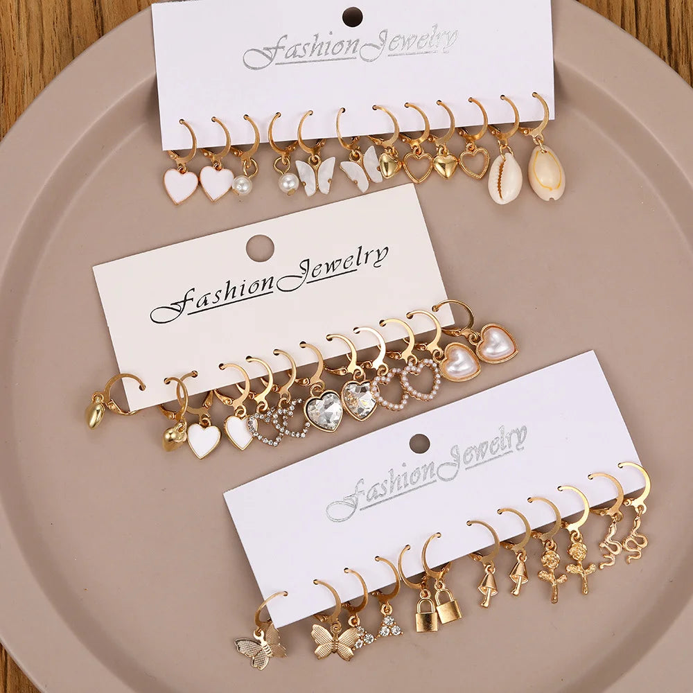 36-teiliges Boho-Herz-Ohrring-Set für Damen, goldfarben, böhmische Vintage-Perlenohrringe, europäischer und amerikanischer Schmuck, Geschenke 2024