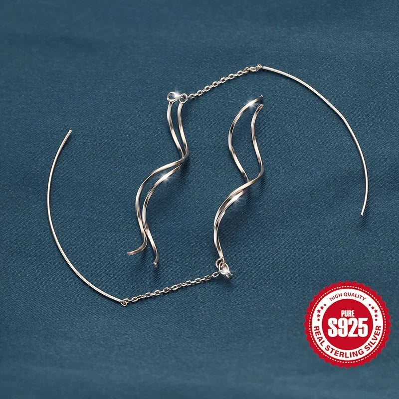Pendientes Elegantes de Plata S925 con Ondas Cruzadas para Mujer, Ideales para el Uso Diario y Diversas Ocasiones, Regalo Imprescindible