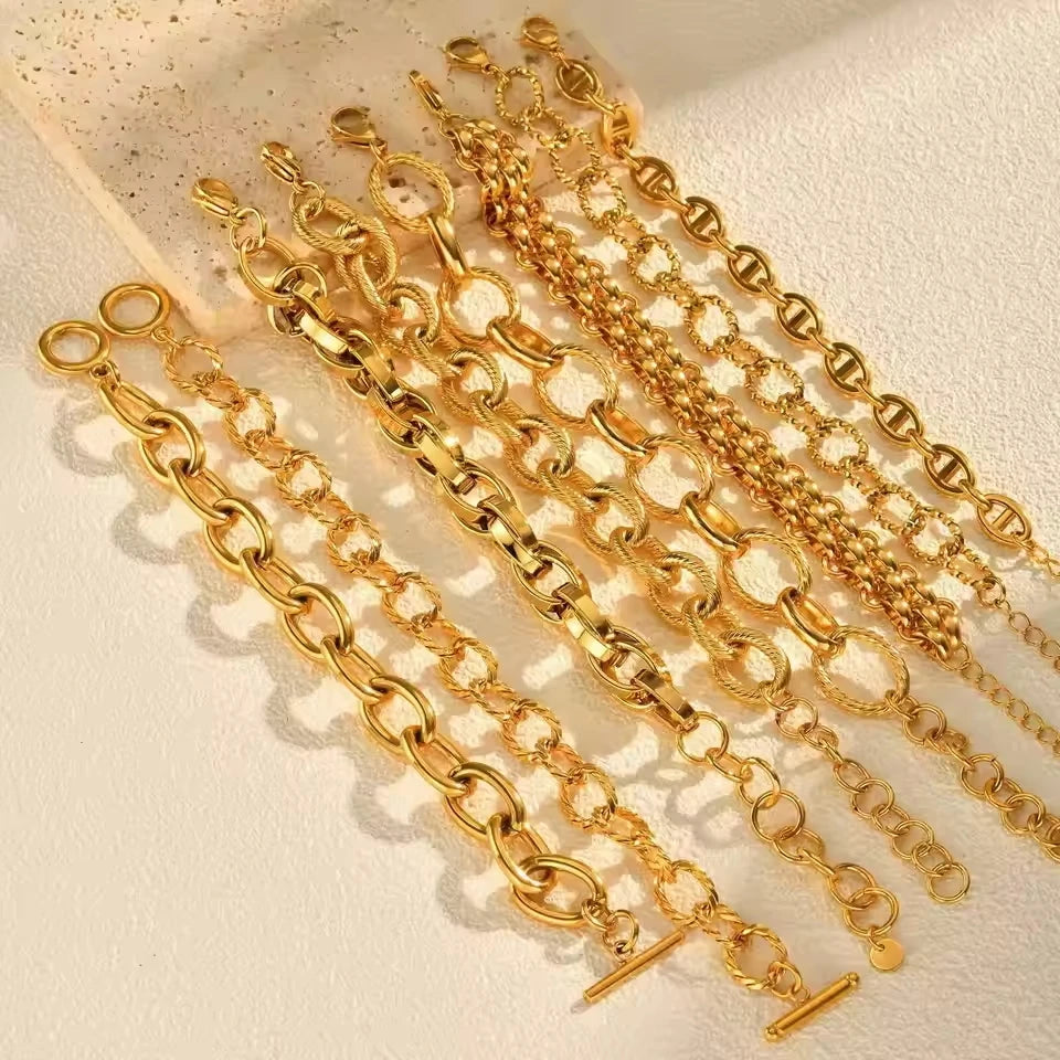 Massive klobige Toggle-Armbänder für Damen, Edelstahl OT-Verschluss-Gliederkettenarmband, vergoldet, anlaufgeschützt