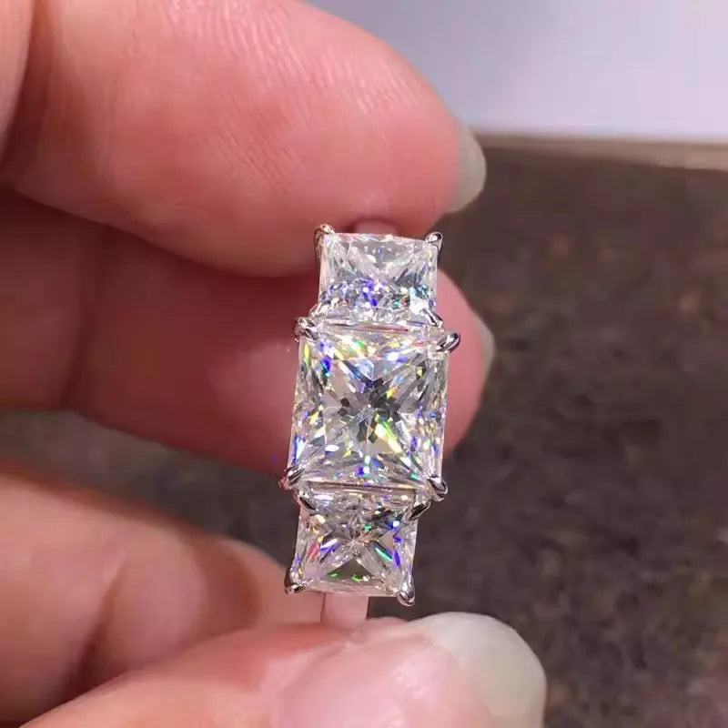 925 Sterling Silber Eternity Prinzessin Quadrat Zirkonia Kristall Ringe Damen Hochzeit Verlobung Luxus Klassisch Damen Schmuck