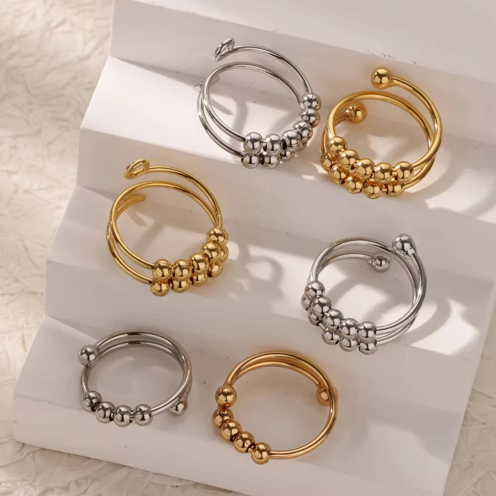 Punk Chunky Ball Ringe für Frauen Männer Gold Farbe Edelstahl Angstperlen Ring Trendy Schmuck Finger Accessoires Geschenk BFF
