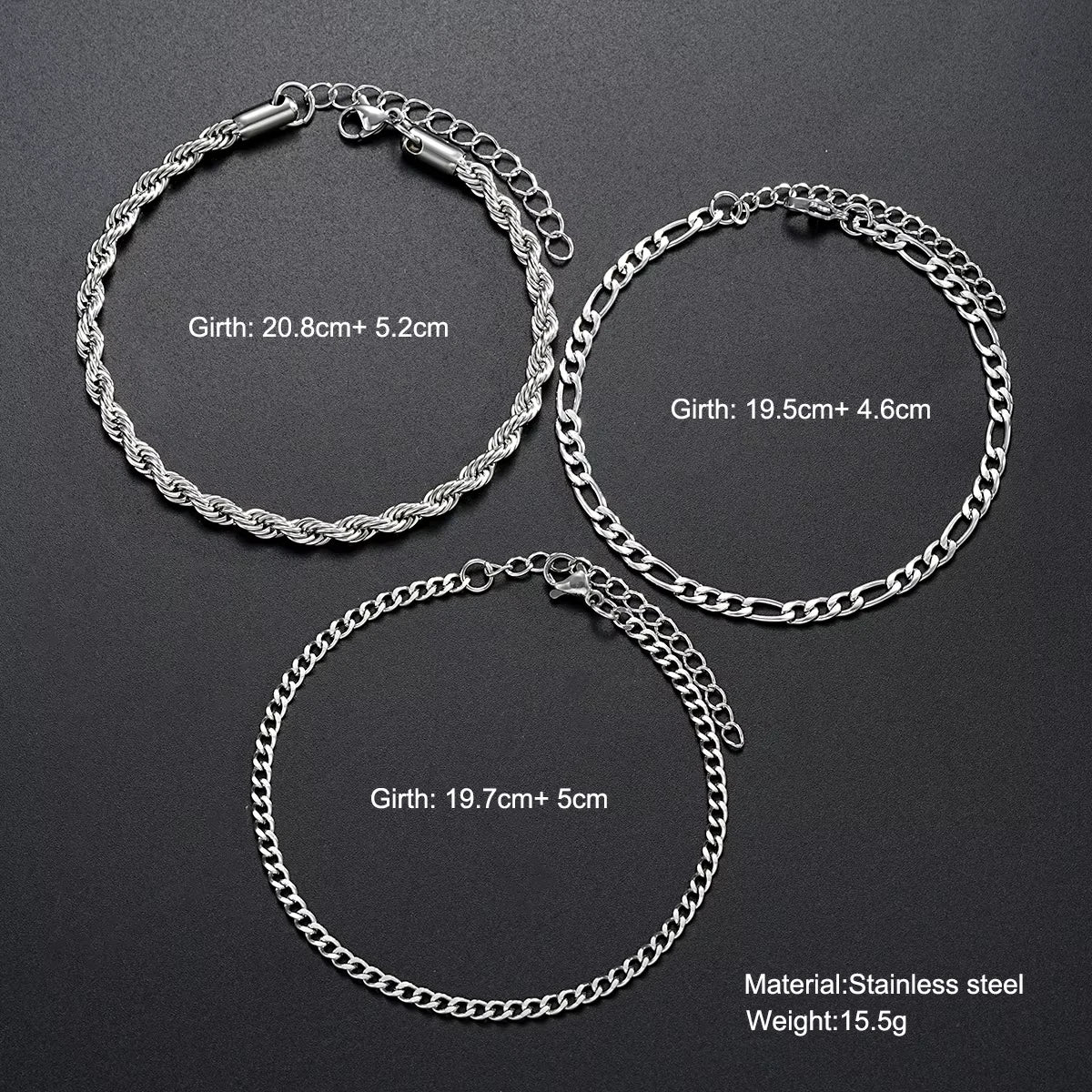 3tlg/Set Edelstahl Punk Cuban Chain Armband für Herren Minimalistisches Silberfarbenes Hip Hop Armband Party Mode Schmuck Geschenke