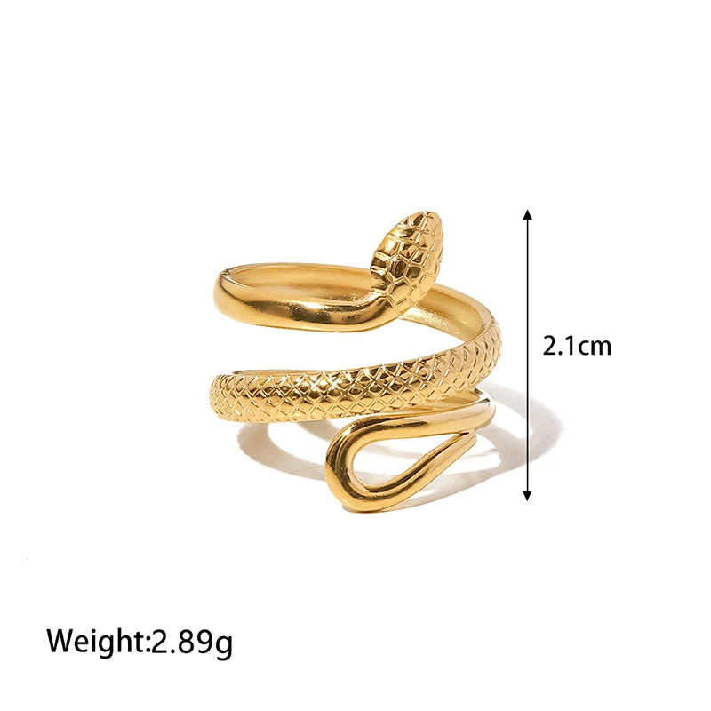 Stainless Steel Snake Rings for Women Men Gold Color Open Adjustable Finger Ring Vintage Gothic Aesthetic Jewelry Anillos Mujer