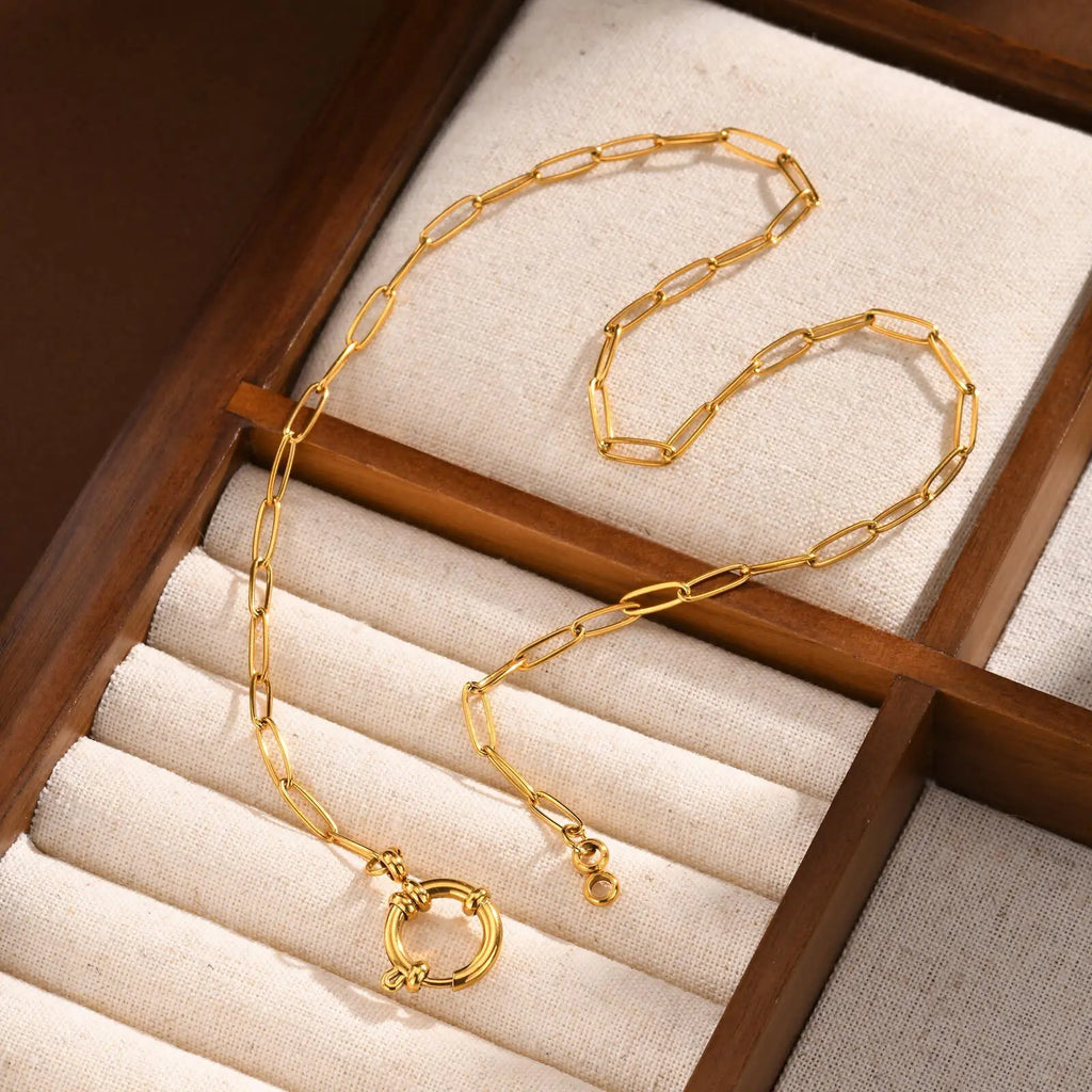 Gargantilla de cadena de eslabones tipo clip, Collar con colgante de hebilla de resorte de acero inoxidable para mujer, Joyería impermeable chapada en oro de 18k