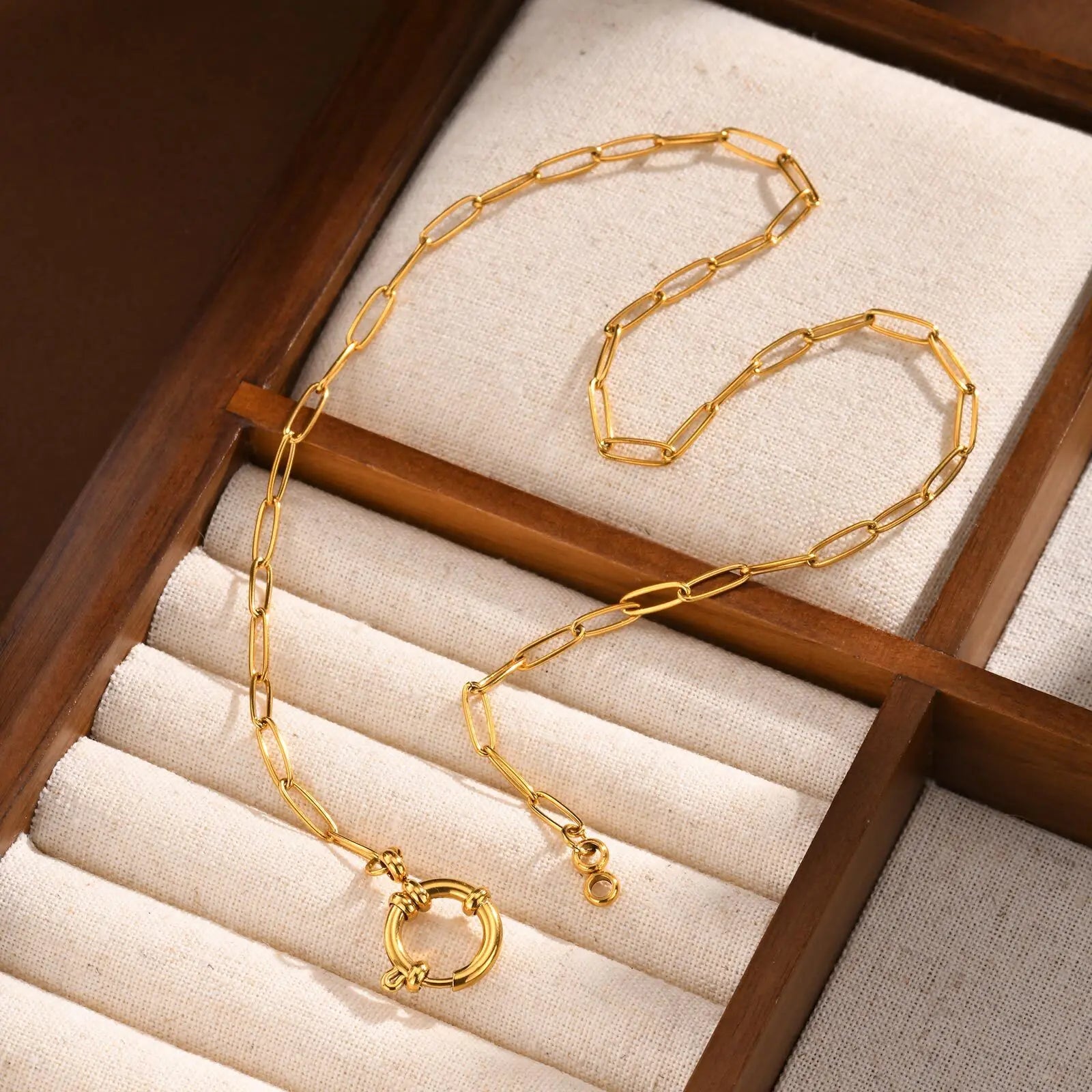Paperclip-Kette Halsband, Damen Edelstahl Federverschluss Anhänger Halskette, Wasserdicht 18k Vergoldeter Schmuck
