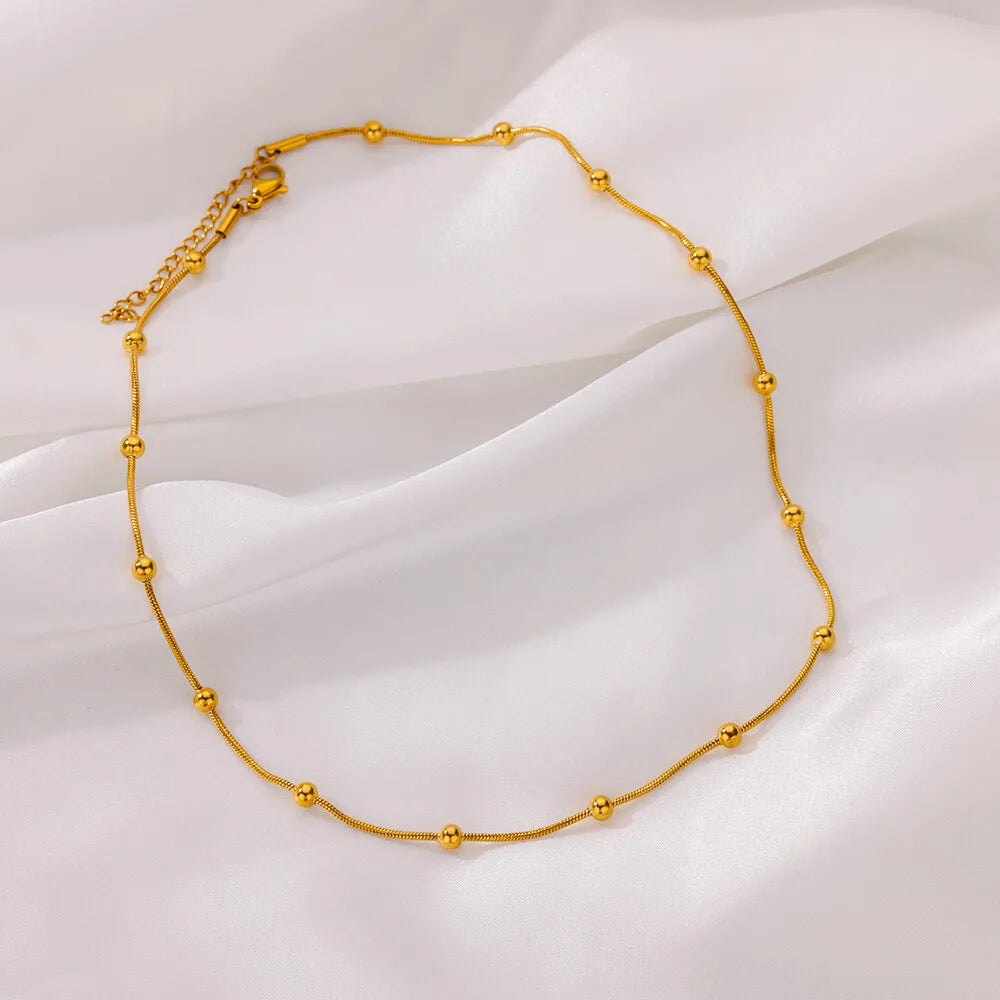 Collares de cadena de serpiente redonda de acero inoxidable con cuentas para mujer, color dorado, collar geométrico, joyería de lujo para boda, fiesta, regalo para mejor amiga