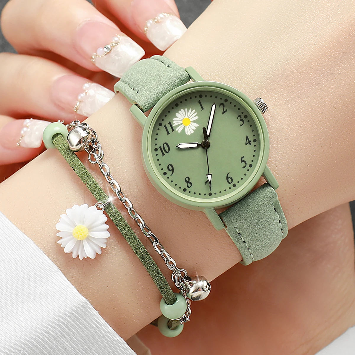 2PCS/Set Mode Frauen Uhren Armband Set Einfache Arabische Zifferblatt Lederarmband Quarzuhr Reloj Mujer Mädchen Uhr Geschenk