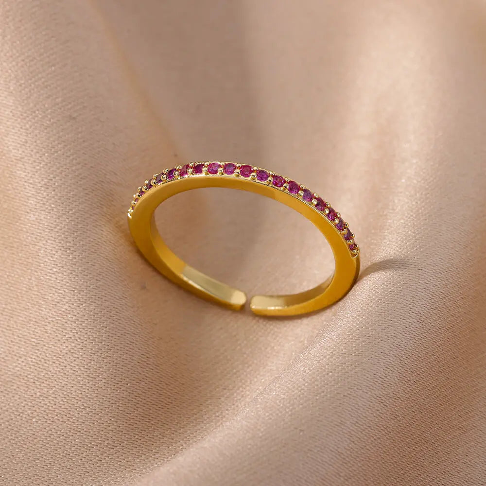 Bunte Zirkonringe für Damen Goldfarbe Edelstahl Mode Cubic Zirkonia Ring 2023 Trend Ästhetischer Hochzeitsschmuck Geschenk