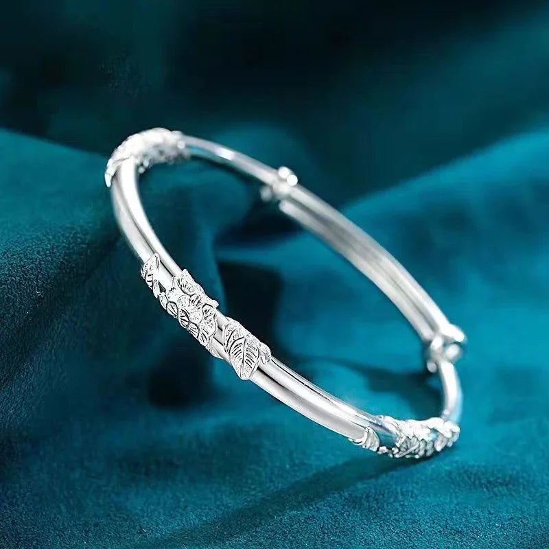ALIZERO 925 Sterling Silber Vollblühende Blumen Armreif für Damen Filigrane Offene Verstellbare Armbänder Modeschmuck