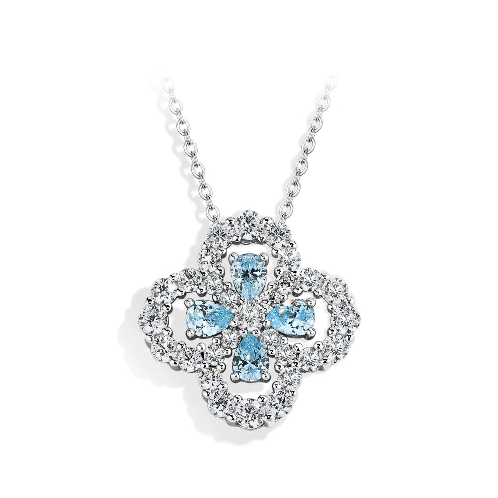 MINTYBOX S925 Silver Moissanite Diamond Loop Full Motif Pendant Clover Diamond White Gold Necklaces for Women Girls Jewelry Gift
