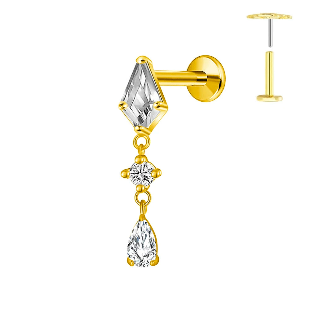 ASTM F136 G23 Titan Horse Eye Zirkon Krone Quaste Piercing Flacher Ohrring Knorpelkette Push-In Labret Stecker