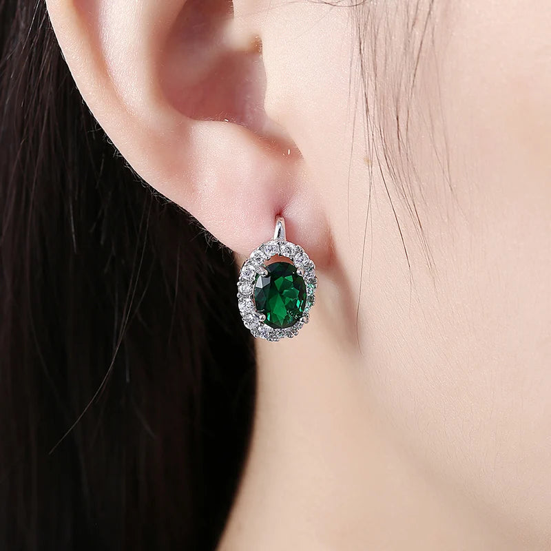 925 Silber Grün/Weiß Zirkon Tropfenohrring für Frauen Hochzeitsschmuck