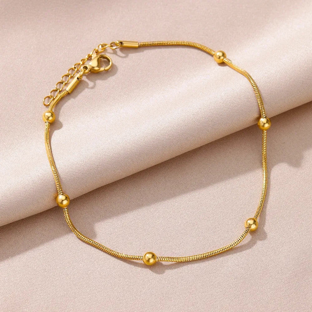 Edelstahl-Imitationsperlen-Fußkettchen für Damen, goldfarbene Kette, Knöchel-Armband, Fußkettchen, Sommer-Strandschmuck-Accessoires, Geschenk