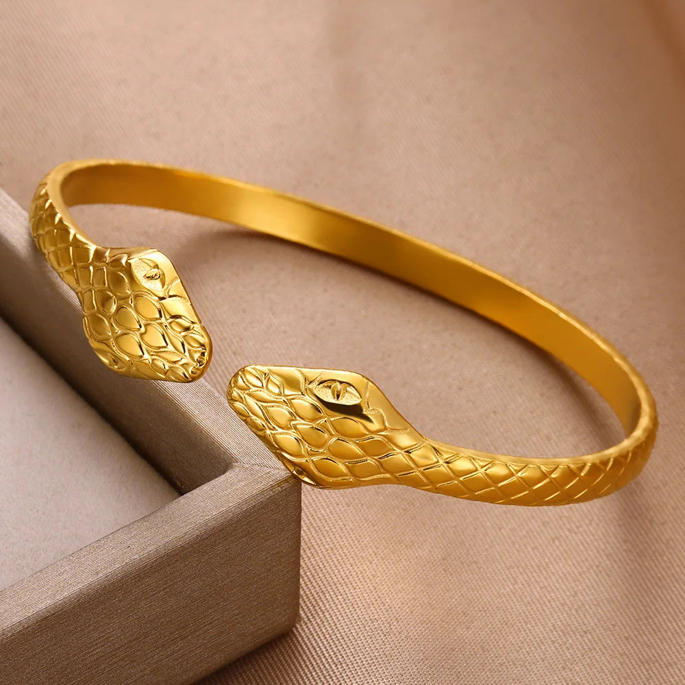 Edelstahl-Schlangen-Armreif für Damen, Vintage Goldfarben, Ästhetisches Charm-Armband, Alltagsschmuck, Geschenk für Frauen