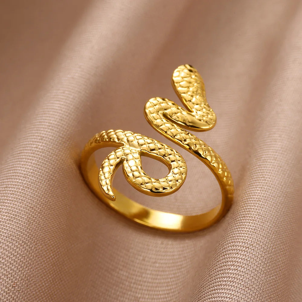 Edelstahl Schlangenringe für Damen Herren Vintage Goldfarben Offener Ring 2024 Trend Luxus Gothic Ästhetik Schmuck anillos mujer