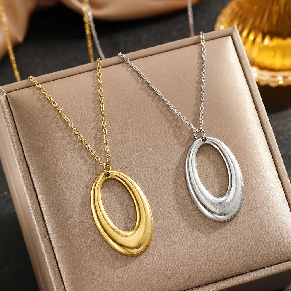 DOTIFI Collar de Acero Inoxidable con Colgante Geométrico de Círculo en Arco Hueco Delicado, Collar Largo Minimalista de Moda para Mujer