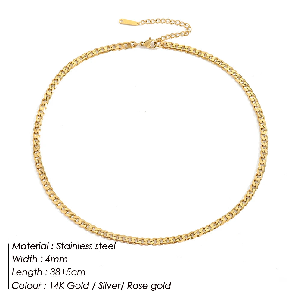 SUNIBI Stainless Steel Necklaces for Women Gold Color Basic Punk Link Chain Necklace Solid Metal Jewelry Wholesale/dropshipping