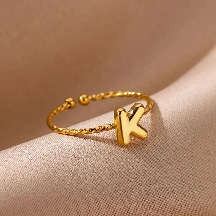 Süße klobige Initialenringe für Frauen, goldfarbener Edelstahl A-Z Buchstaben verstellbarer Ring, ästhetischer Hochzeitsschmuck, Geschenk