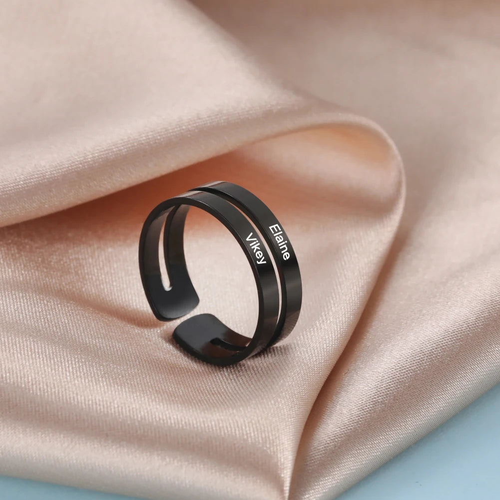 Personalisierter Fingerring für Damen Herren Familie Gravur Name Kundenspezifisches Paar Liebhaber Geschenk Metall Edelstahl Goldfarbe Schmuck