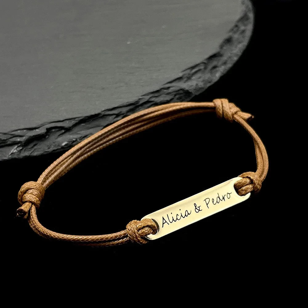 Personalized Custom Name Stainless Steel Bracelet Women Leather Rope Adjustable Bracelet Couple Bangle Valentine's Day Jewelry