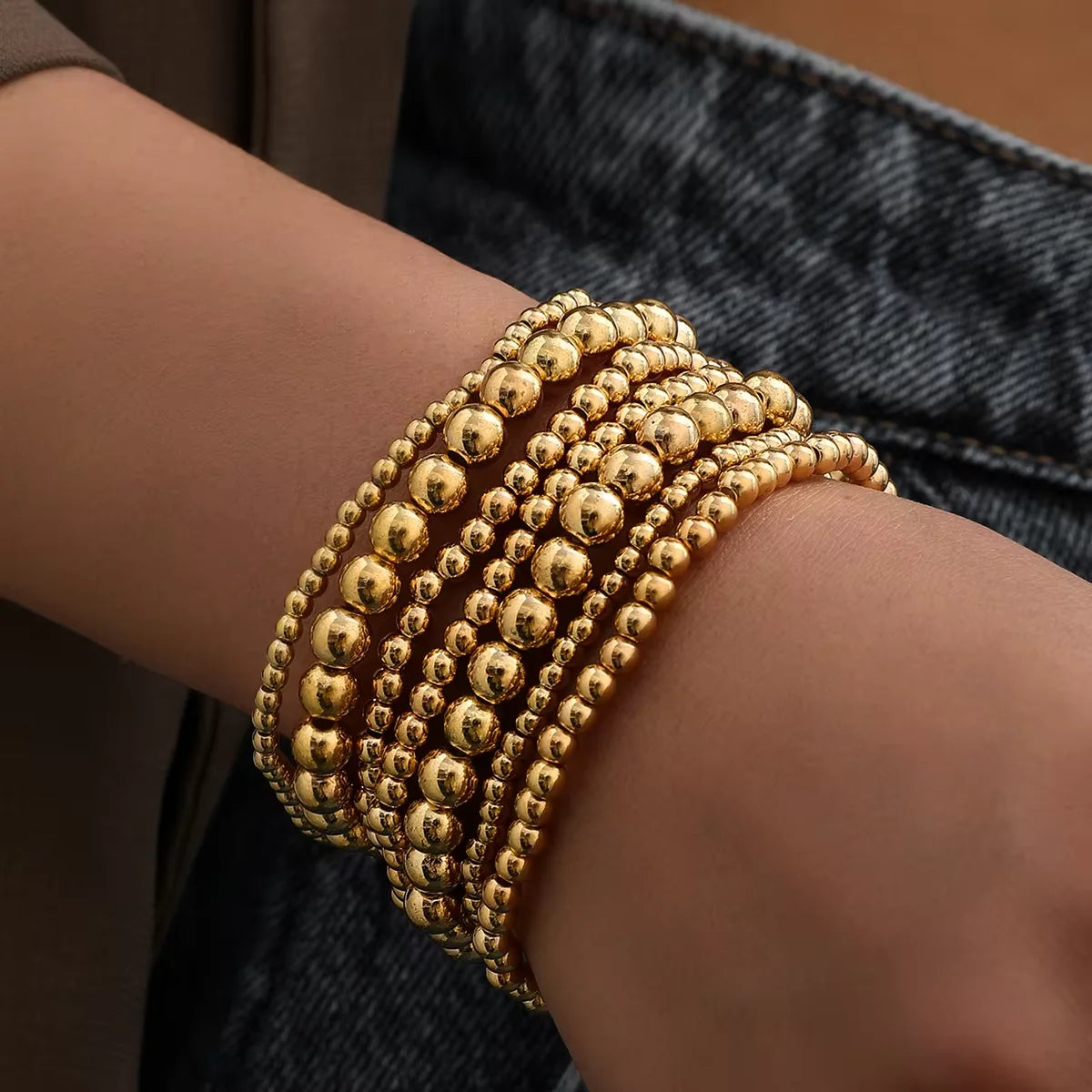 7 Teile/Satz Vintage handgemachte goldfarbene Perlenarmbänder Set Stretch Damen Trend Armbänder Fashion Mädchen Party Boho Schmuck Geschenke
