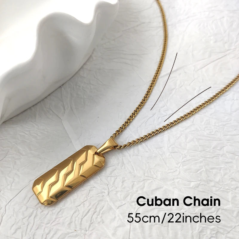 Oferta Especial de Collar Hip Hop para Hombre, Acero Inoxidable Chapado en Oro de 18K, Joyería Clásica para Hombre, Colgante Cuadrado con Diseño de Huella de Neumático