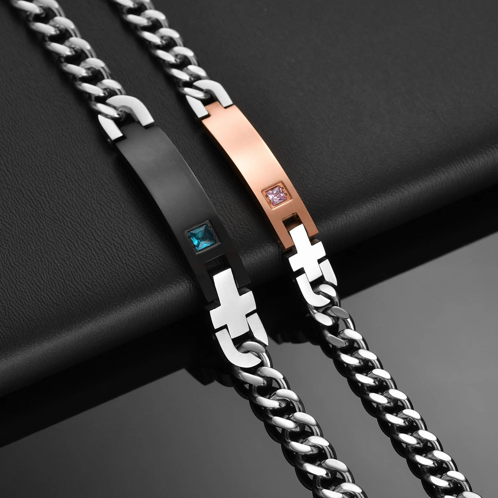 Bluelory Personalized Bracelet For Men  Women Stainless Steel Multi Styles Blank Nameplate Heart Bracelet  Party Jewelry Gift